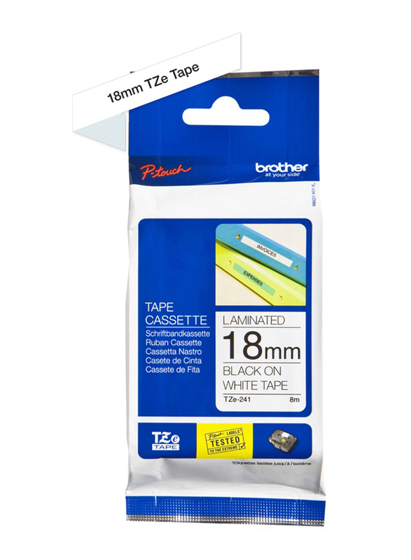 Brother TZE-241 Laminated Tape, 18mm, Black on White