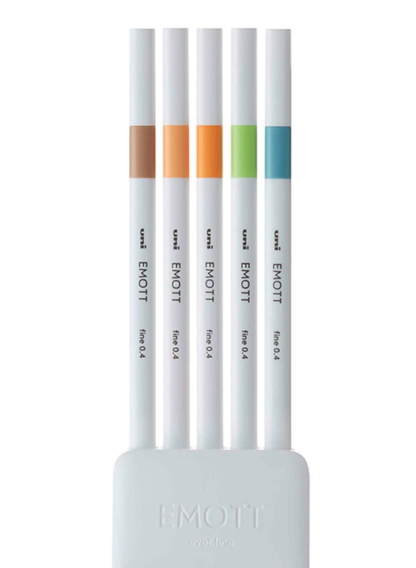 Uniball 5-Piece Emott Ever Nature Color Fineliner Pen Set, 0.4mm, Multicolor