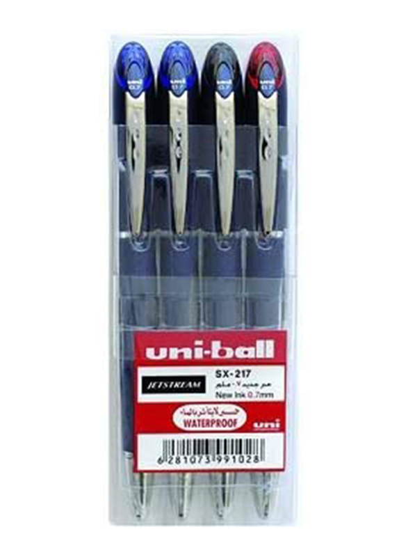 Uniball 4-Piece Jetstream Pen Set, 0.7mm, 5X-217, Multicolor