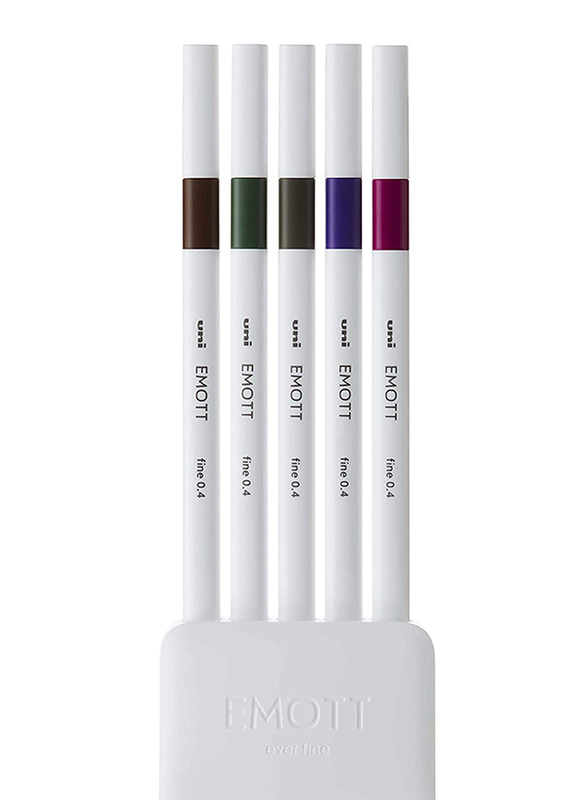 Uniball 5-Piece Emott Ever Vintage Color Fineliner Pen Set, 0.4mm, Multicolor