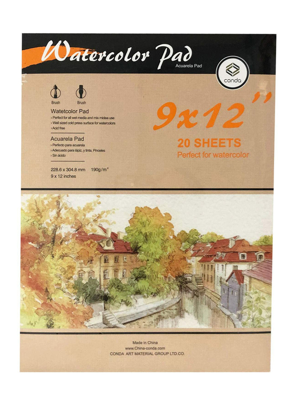Conda Water Color Pad, 190gsm, 9 x 12-inch, 20 Sheets, White