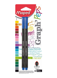 Maped 2-Piece Graph'Peps Fineliner Metal Tip Pen Set, 0.4mm, M749140, Blue