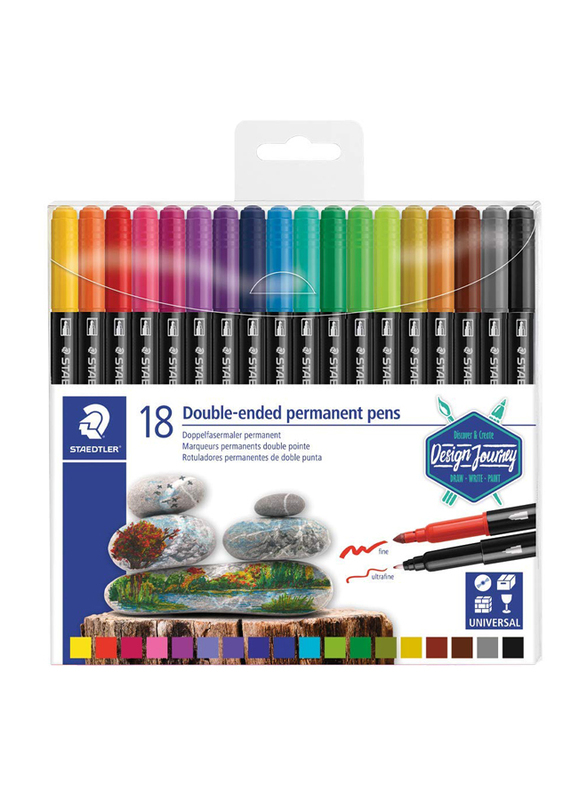 Staedtler 3187 TB18 Double Ended Permanent Pens, 36-Pieces, Assorted Colors