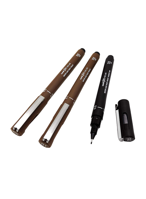 Uniball 3-Piece Uni Pin Fineliner Drawing Pen Sketching Set, 0.1/0.5mm, Sepia/Black
