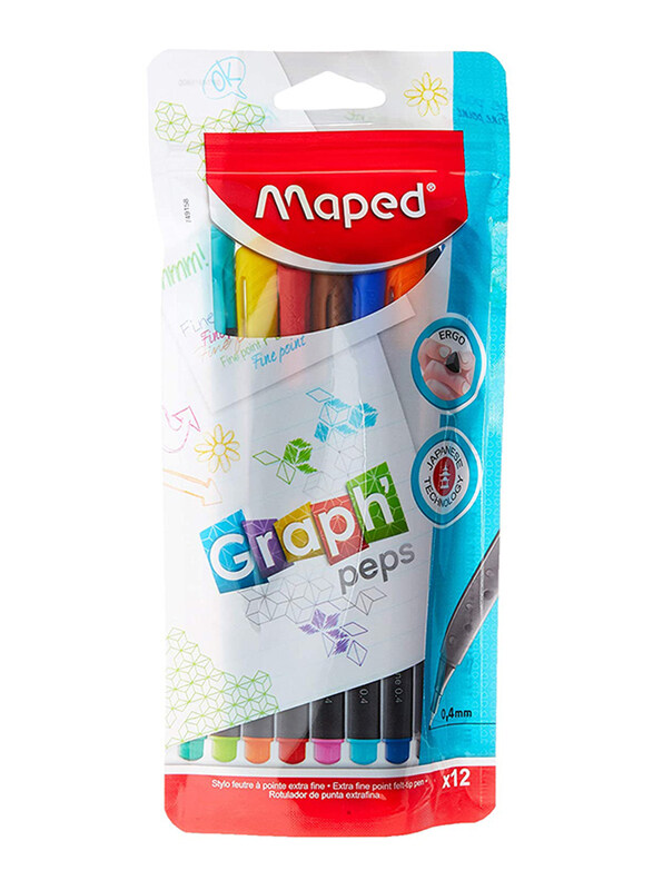 

Maped 12-Piece Graph'Peps Fineliner Standup Bag Pen Set, 0.4mm, Multicolor