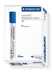 Staedtler Lumocolor 351 Whiteboard Markers with Bullet Tip, 10-Pieces, Blue