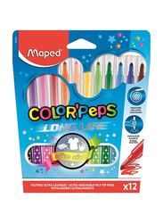 Maped 12-Piece Color'Peps Long Life Fiber-Tip Sketch Pens in Cardboard Case, Multicolor