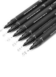 Uni Pin 6-Piece Fineliner Drawing Pen Set, Assorted Tips, Black