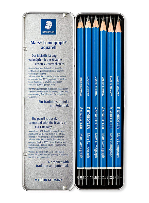 Staedtler 6-Piece Mars Lumograph Graphite Drawing Pencil Set, 100G6, Black