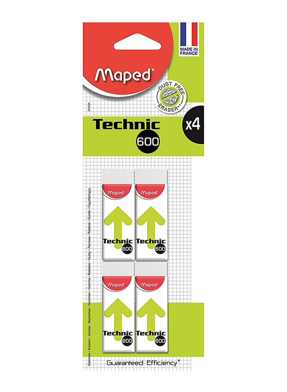 Maped 4-Piece Technic 600 Rubber Set, 392649, White