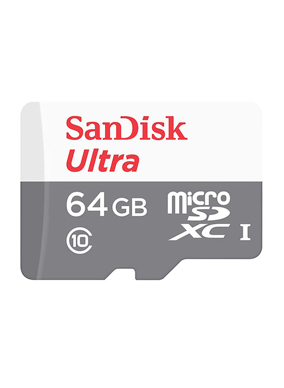 SanDisk 64GB Ultra Android Class 10 microSDHC Memory Card, with SD Adapter, 80MB/s, White/Grey