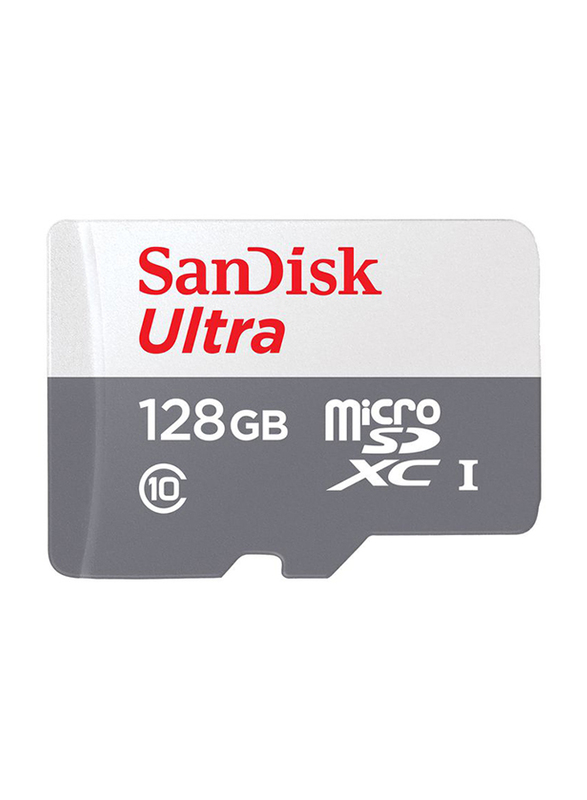 SanDisk 128GB Ultra Class 10 UHS-I MicroSDXC Memory Card, 80MB/s, White/Grey
