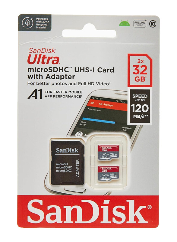 

SanDisk 32GB Ultra microSDHC UHS-1 Memory Card with SD Adapter, A1 App Performance Up to 120 MB/s, Class 10, 3 Pieces, Multicolour