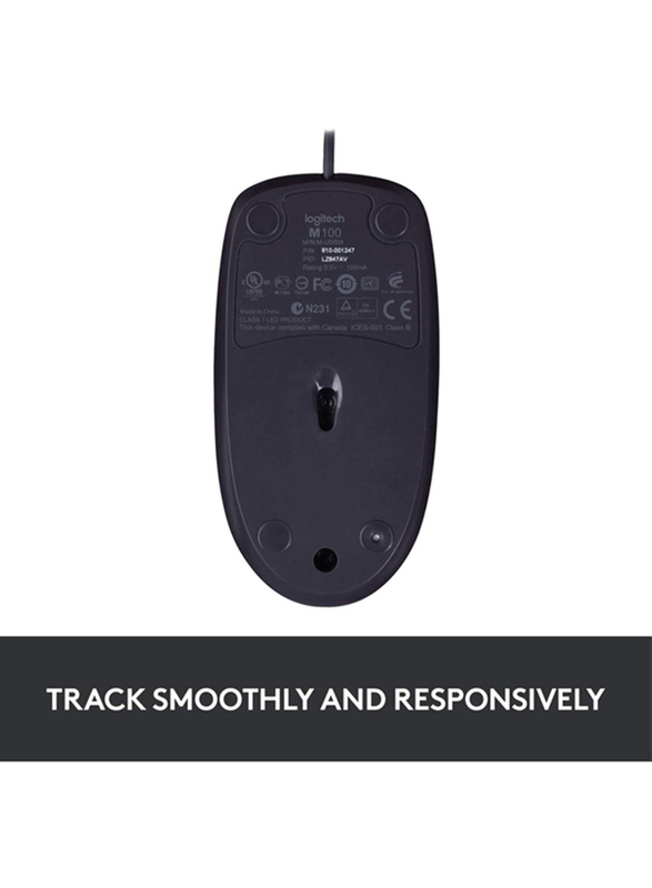 Logitech M100 Wired Optical Mouse, Black