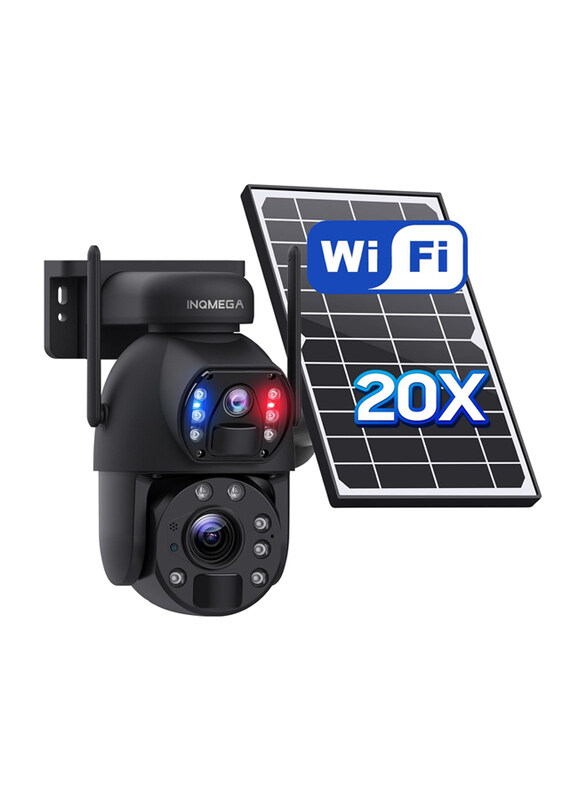 

Inqmega 20X Optical Zoom 6MP Solar Security Camera with Dual-Screen, Black