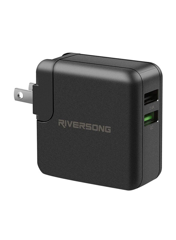 

Riversong PowerKubQC-AD30 US + EU + UK + IN Plug Wall Charger, 2.4A Dual Port Quick Charge 3.0, Black