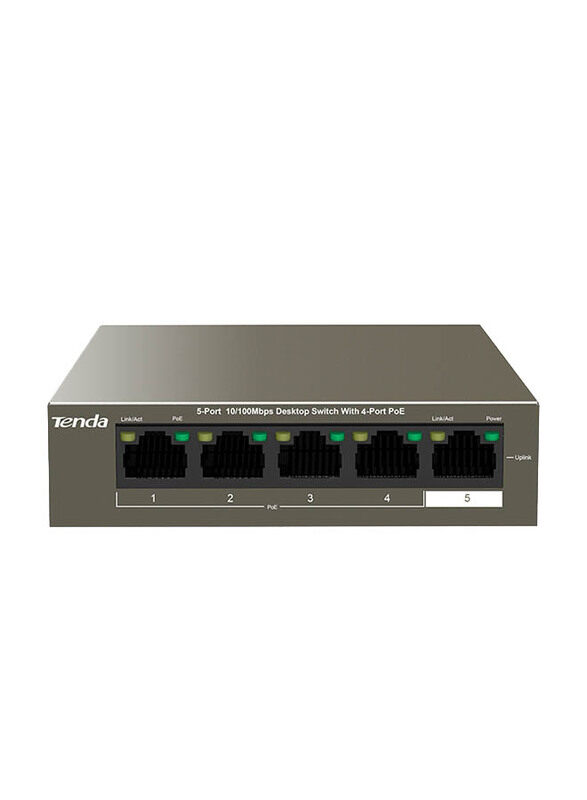 

Tenda 5-Port 10/100Mbps Desktop Switch with 4-Port PoE, TEF1105P-4-38W, Grey