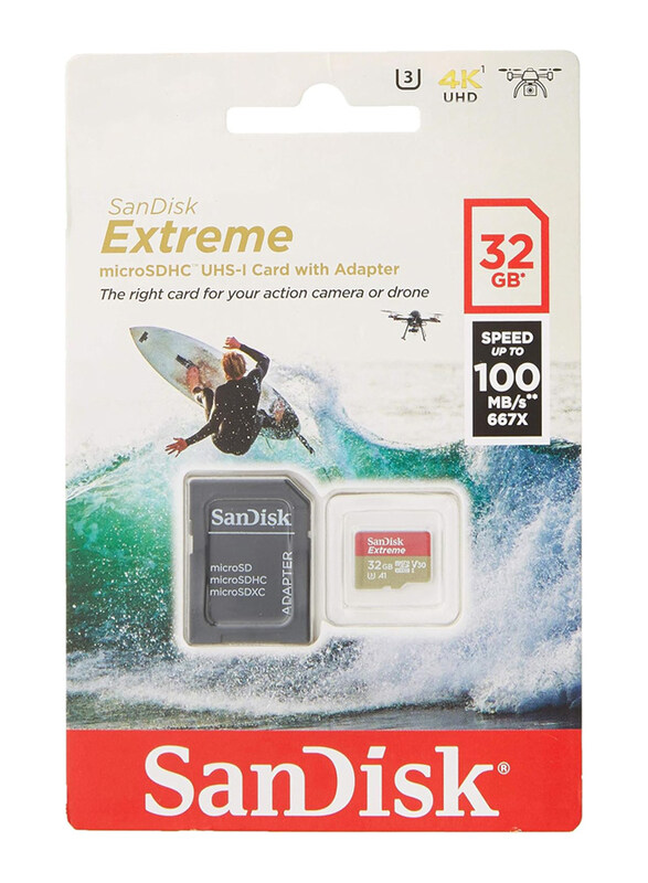 

Sandisk 32GB Extreme Karta Pamici UHS-I microSDHC Memory Card with Adapter, 100MB/s, Gold/Red