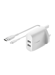 Belkin Dual Port Wall Charger, 4.8Amp, 24W, White