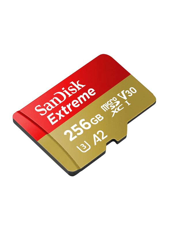 Sandisk 256GB Extreme microSDXC UHS I Card, Red/Gold