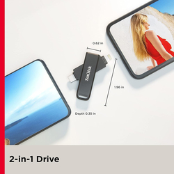 Sandisk 256GB iXpand Flash Drive Luxe for iPhone and USB Type-C Devices, Black