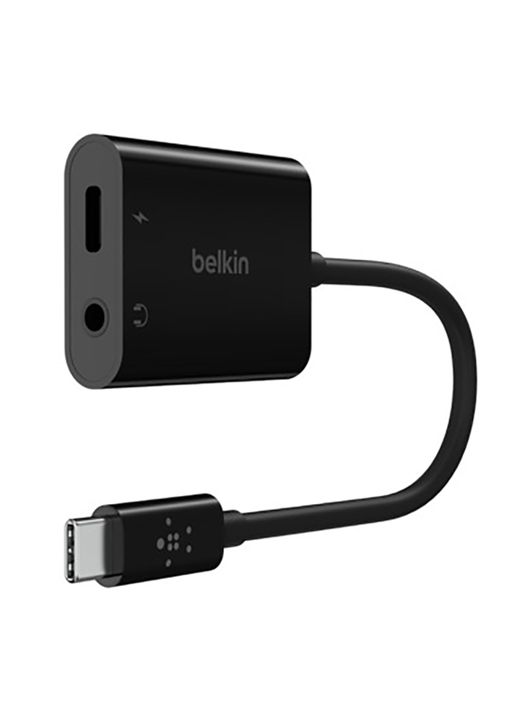 Belkin Rockstar Fast Charging USB-C Adapter, USB Type-C to 3.5mm Jack & USB Type-C for Smartphones/Tablets, NPA004btBK, Black