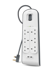 Belkin 2 USB 2.4A Surge 6 Outlet Strip with 2-Meter Cable, BSV604af2M, Multicolour