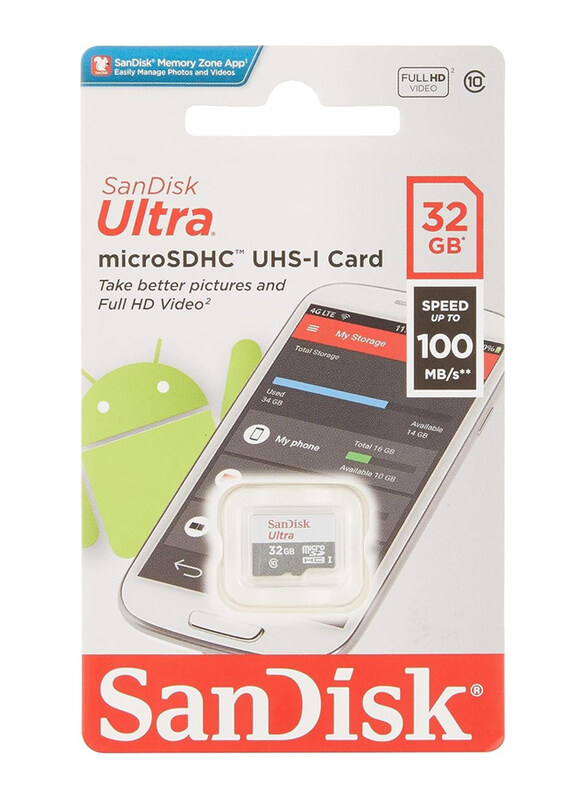 

Sandisk 32GB Ultra UHS-I microSDHC Memory Card, 100MB/s, GN3MN, Grey/White
