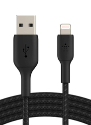 Belkin 2-Meters Premium Braided A-lTG Lightning Cable, USB Type A to Lightning for iPhone, iPad, AirPods, Black