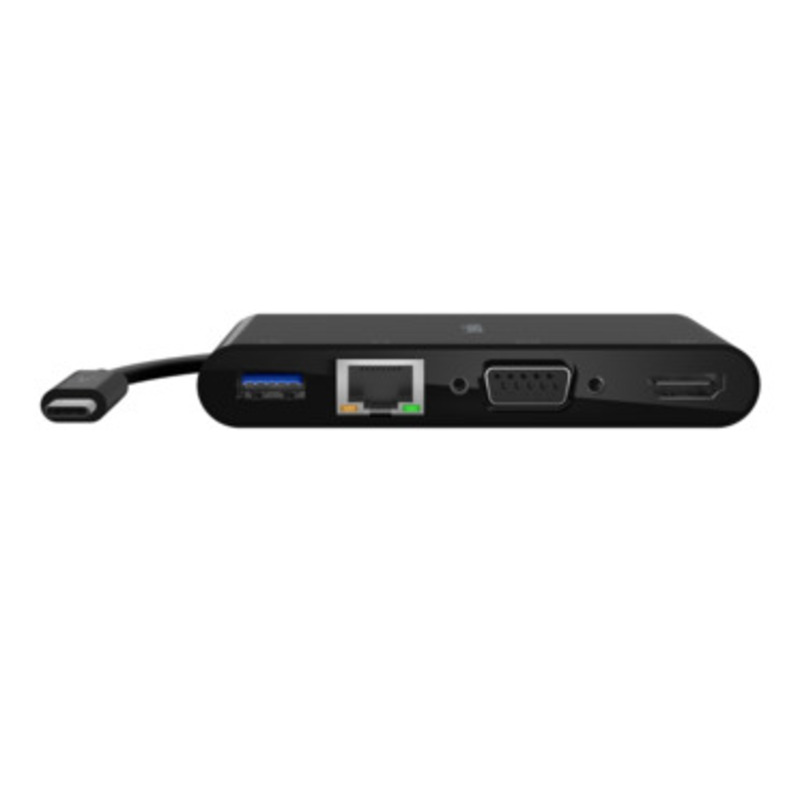 Belkin USB-C Multimedia Adapter with Ethernet, USB Type-C to USB Type-A, VGA & 4K HDMI for PC/Laptops, AVC005btBK, Black