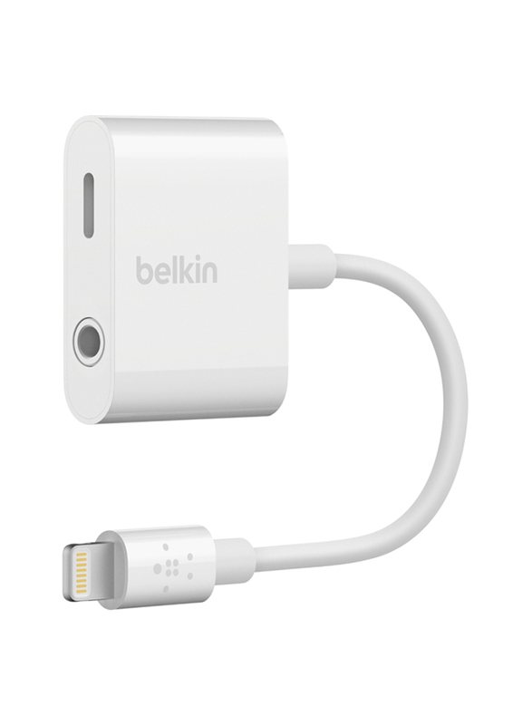 Belkin Data Cable, Lightning to 3.5mm Audio + Lightning for iPhones, White