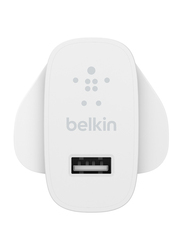 Belkin Dual Port Wall Charger with 1m Type-A to Lightning Cable, 2.4Amp, 12W, White