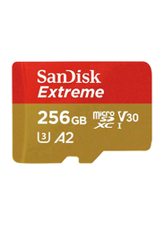 SanDisk 256GB Extreme UHS-I microSDXC Memory Card, SD Adapter & Rescue Pro Deluxe, 160MB/s, Red/Gold