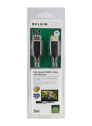 Belkin 2-Meters Gold Plated HDMI Display Cable, High Speed HDMI to HDMI for TV, Laptop, Macbooks, Black