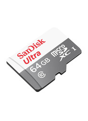 SanDisk 64GB Ultra Android Class 10 microSDHC Memory Card, with SD Adapter, 80MB/s, White/Grey