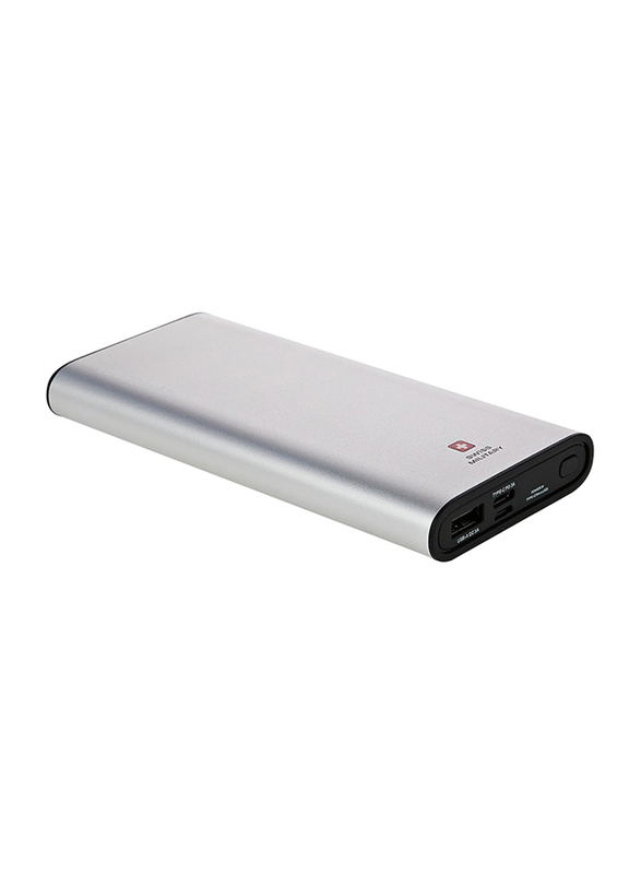 Swiss Military 10000mAh Fast Charging Chandoline PD Power Bank with Type-C and Micro-USB Input, SM-PB-CD1-10K-SIL, Silver