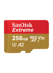 Sandisk 256GB Extreme microSDXC UHS I Card, Red/Gold