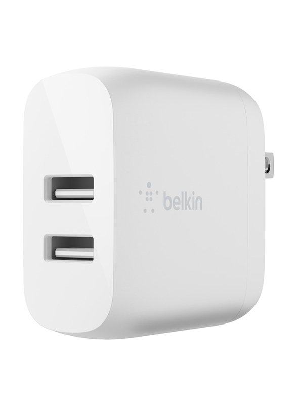 Belkin Dual Port Wall Charger with 1m Lightning Cable, 4.8Amp, 24W, White