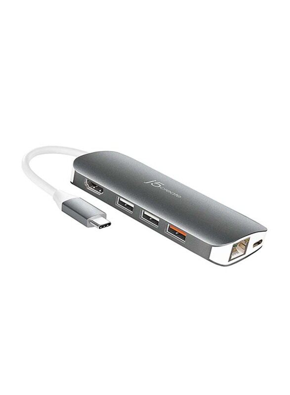 

j5create Jcd384 Multi Adapter, Usb Type-C to HDMI /VGA/Ethernet/USB 3.1, Grey