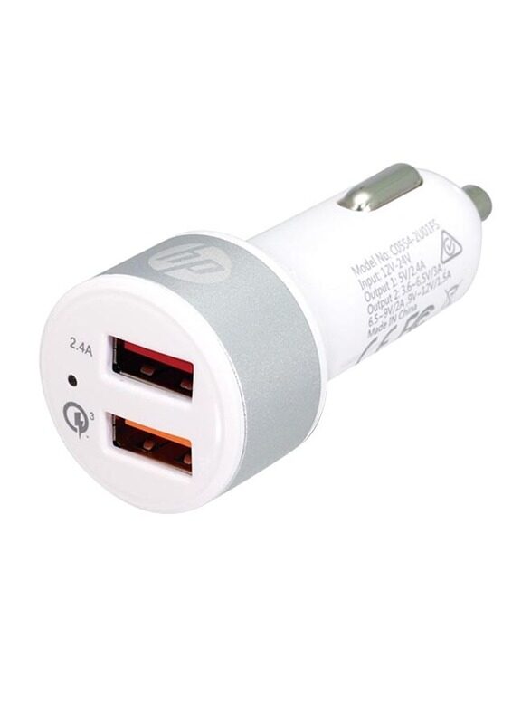 

HP Car Charger, Quick Charge 3.0 USB Type 2.4A Ports, Silver