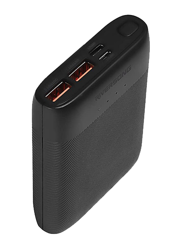 Riversong 7500mAh Nemo07-PB04 Ultra Compact Fast Charging Power Bank, with Micro-USB and USB Type-C Input, Black
