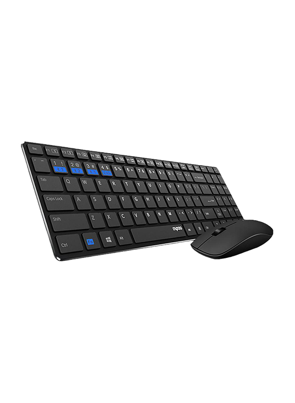 Rapoo 9300M Multimode Ultraslim Wireless Arabic Keyboard and Mouse, Black
