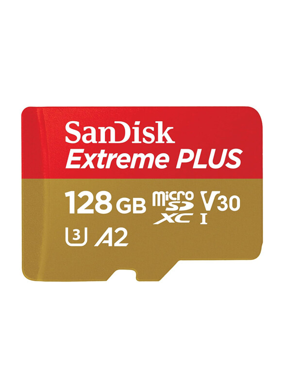 

SanDisk 128GB Extreme Plus UHS-I microSDXC Memory Card with Adapter, 200MB/s, ANCMA, Red/Gold