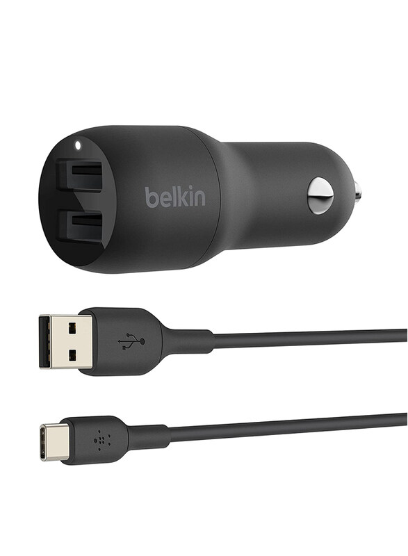 

Belkin Dual Port Car Charger with 1m Type-C to Type-A, 4.8Amp, 24W, Black