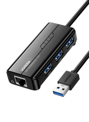 Ugreen USB 3.0 Hub with 10/100/1000Mbps Gigabit Ethernet Adapter, Black