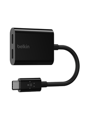 Belkin Rockstar USB-C Audio+Charge Adapter, USB Type-C Male to 2 USB Type-C Female for Smartphones/Tablets, F7U081btBLK, Black