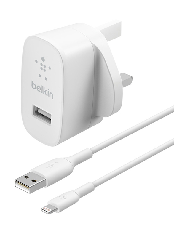 Belkin Dual Port Wall Charger with 1m Type-A to Lightning Cable, 2.4Amp, 12W, White