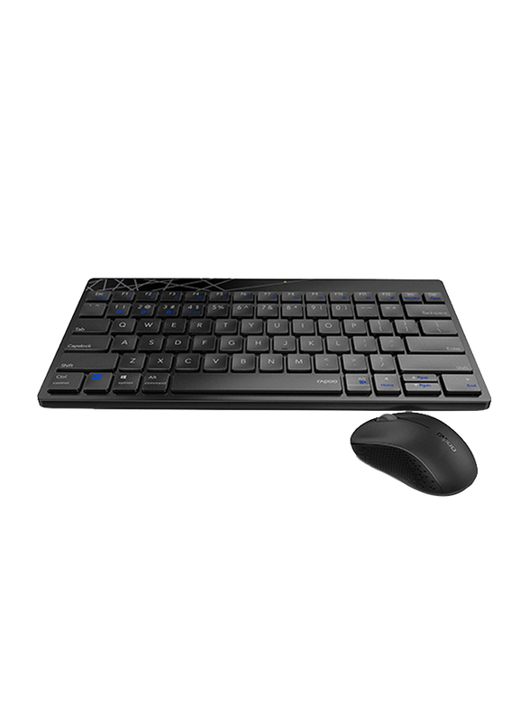 Rapoo 8000M Mini Multimode Wireless Arabic Keyboard and Mouse, Black