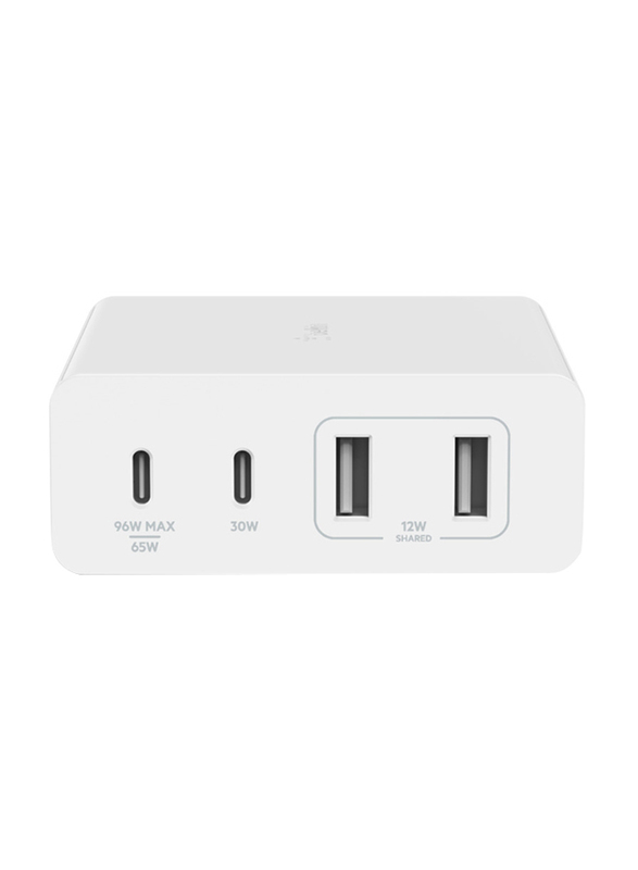 Belkin 4-Ports USB GaN Desktop Charger with Intelligent Power Sharing, 108W, White