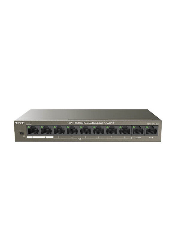 

Tenda-63W 10-Port 10/100Mbps Desktop Switch with 8-Port PoE, TEF1110P-8, Grey